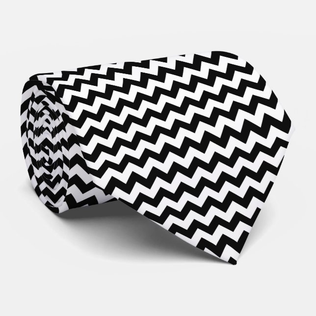 Cravate Motif Zigzag noir et blanc, Motif Chevron (Roulé)