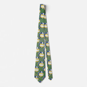 Cravate Motifs de volley-ball bleu et jaune