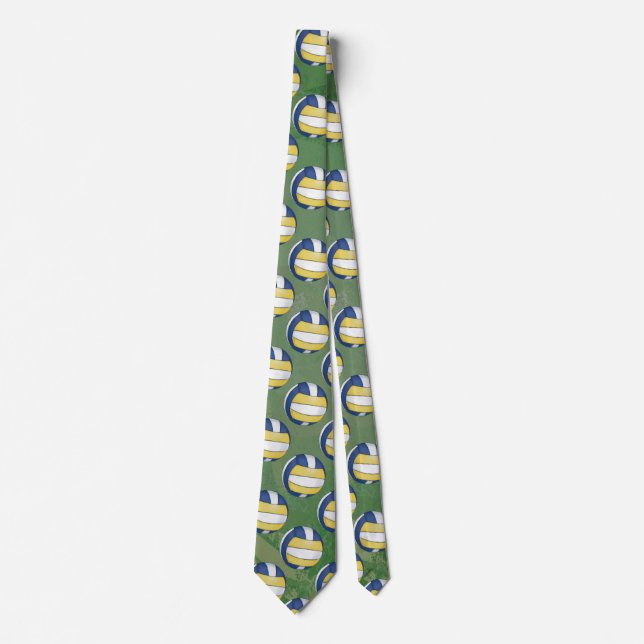 Cravate Motifs de volley-ball bleu et jaune (Devant)