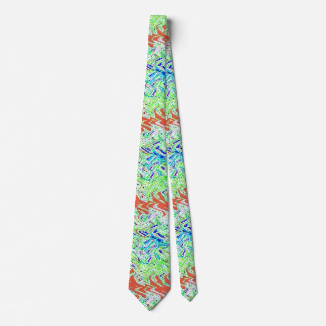 Cravate Motifs tourbillonnants Abstrait couleur vert bleu  (Devant)