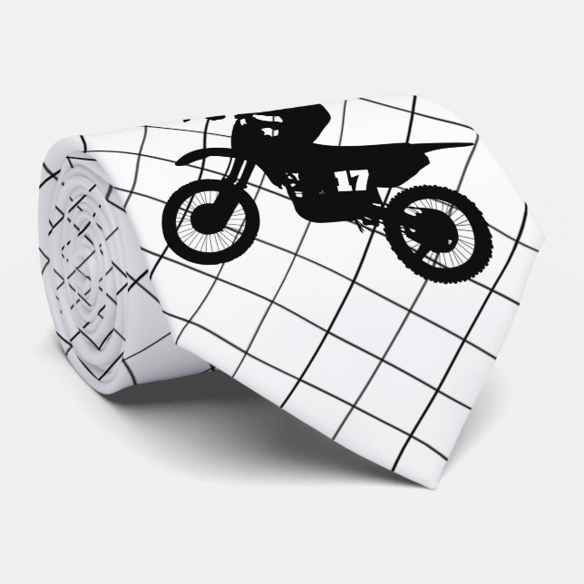 Cravate Moto Motocross Racing sur Black Check Necktie (Roulé)