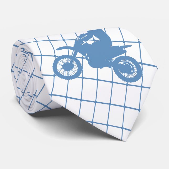 Cravate Moto Motocross Racing sur Blue Check Necktie (Roulé)