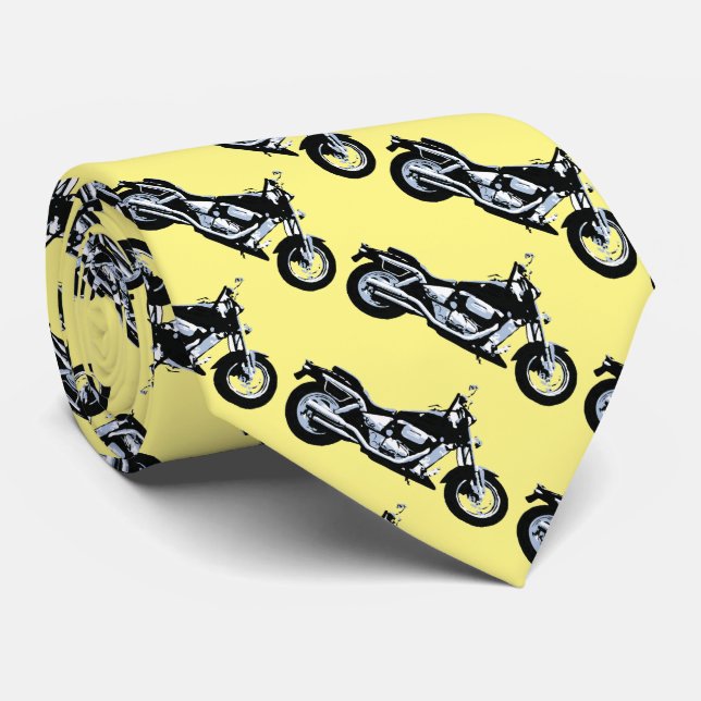 Cravate Moto noire, jaune (Roulé)