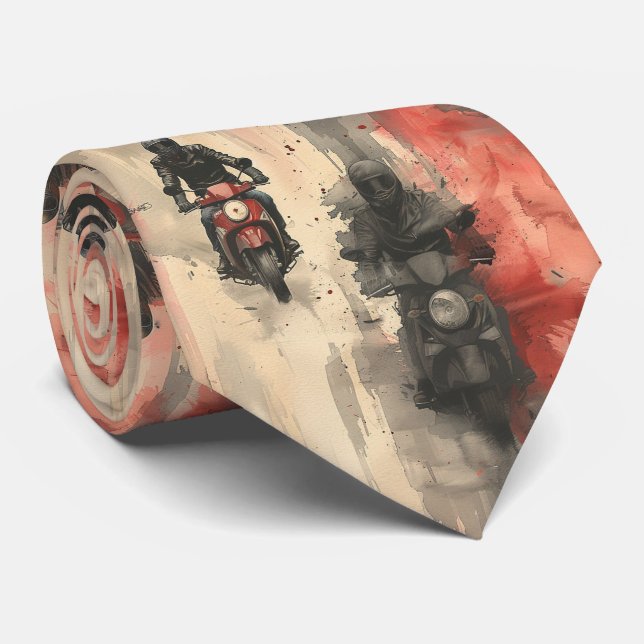 Cravate Motos aquarelle, motards, course, motocycli (Roulé)