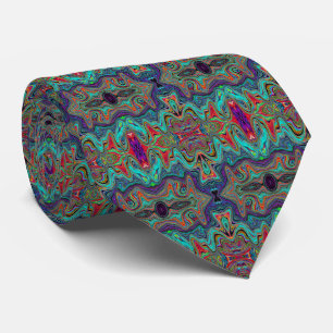 Cravate Mousse de mer ondulée vert et Motif rouge trippy