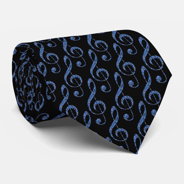 Cravate Musique Treble Clef Motif en bleu (Roulé)