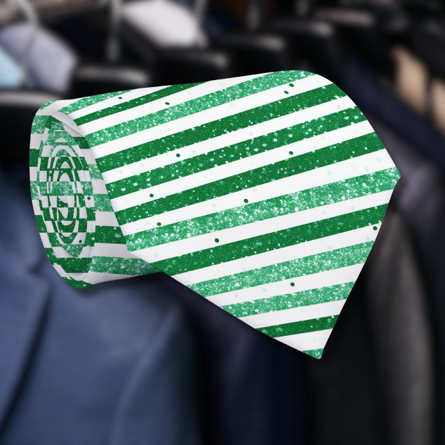 Cravate Nature Green White Horizontal Glitter Stripes (Créateur téléchargé)
