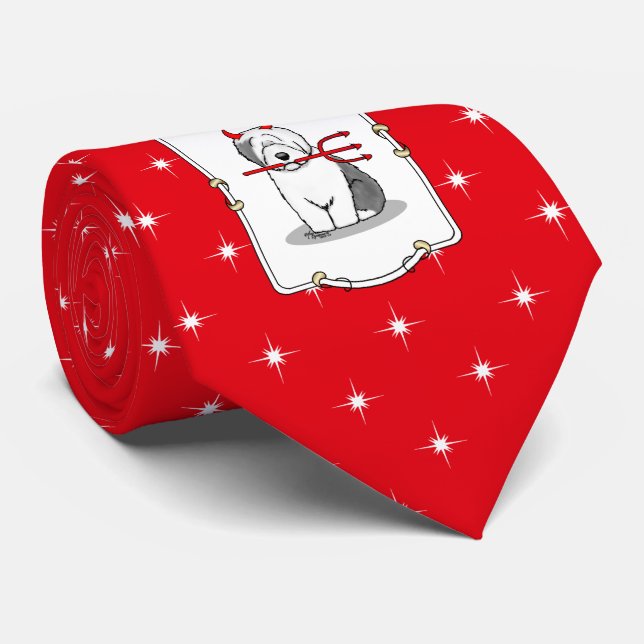 Cravate Naughty Devil Old English Sheepdog (Gris 1) (Roulé)