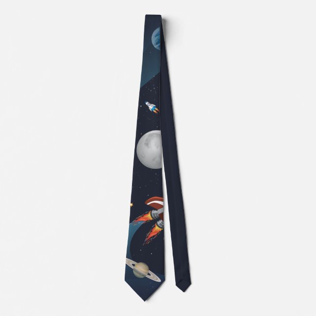 Cravate Navette spatiale Stars Lune Moderne (Devant)