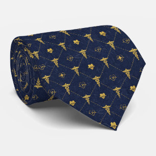 Cravate Navy Blue & Or Médical