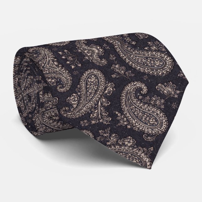 Cravate Navy Silver Paisley Pattern (Roulé)