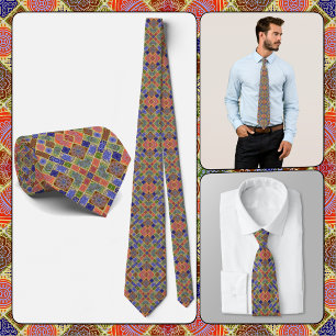 Cravate NECKTIE - Tons bleu, vert jaune et rose
