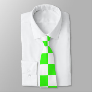 Cravate Neon Green Blanc À damiers Checkerboard Vintage