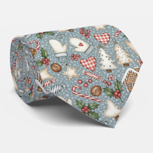 Cravate Noël au pain d'épices cosy avec cannes de bonbons