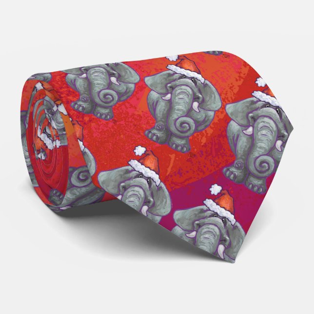 Cravate Noël des éléphants en rouge (Roulé)