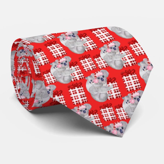 Cravate Noël d'été Koalas Rouge (Roulé)