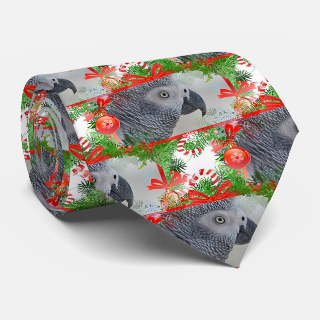 Cravate Noël du perroquet gris du Congo (Roulé)