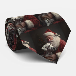 Cravate Noël festif Dalmatien avec le Père Noël