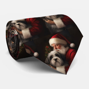 Cravate Noël festif du Père Noël du Terrier tibétain