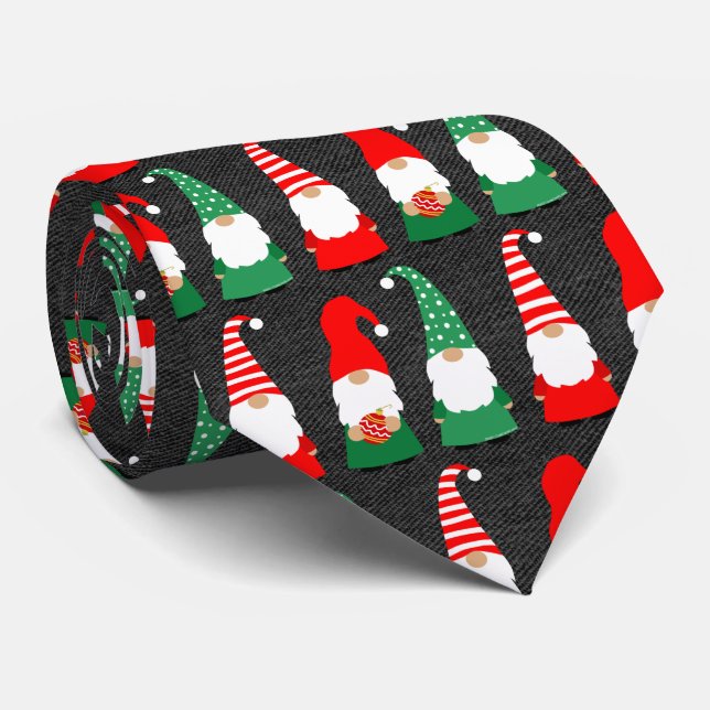 Cravate Noël Gnomes Mignonnes Fêtes (Roulé)