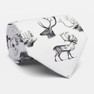 Cravate Noël hiver Vintage Cerf Tête Antlers Motif