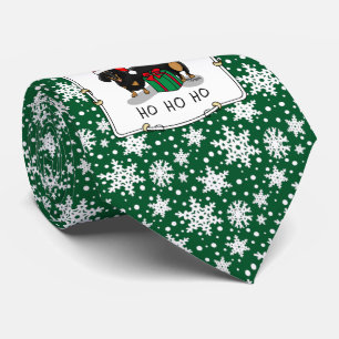 Cravate Noël Père Noël Dachshund (S noir & tan) Drôle