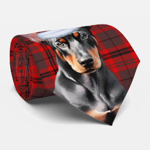 Cravate Noël plaid de vacances Doberman Pinscher amateur