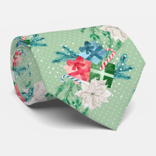 Cravate Noël Poinsettia et boîtes cadeaux