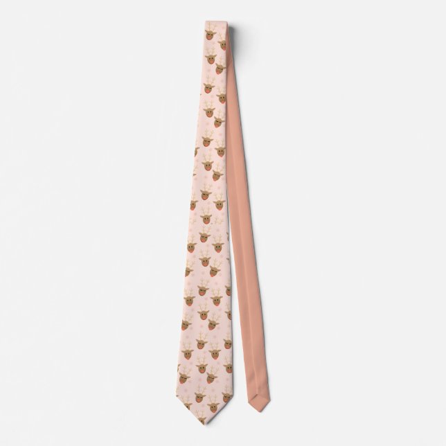 Cravate Noel Reindeer Motif Peach Gold (Devant)