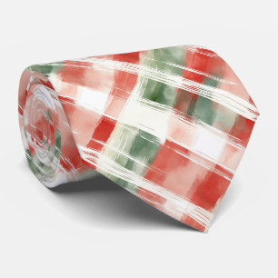 Cravate Noël Rouge Vert Blanc Aquarelle Carreaux