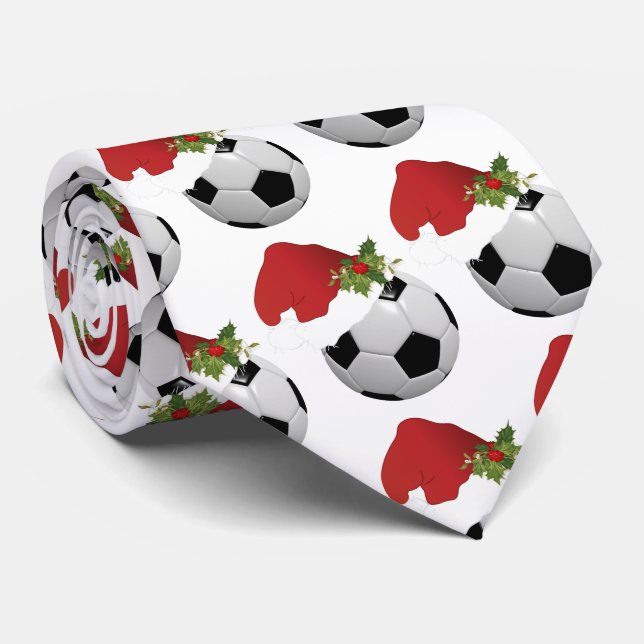 Cravate Noël Santa Hat Soccer Design (Roulé)