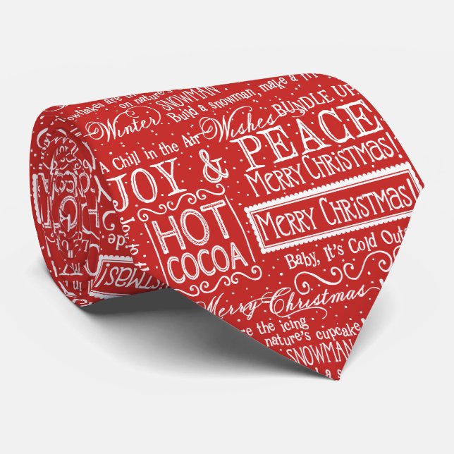 Cravate Noël Verse rouge et Motif blanc (Roulé)