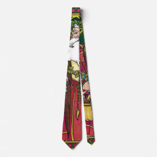Cravate Noël Vintage, Père Noël avec Feuilles Holly