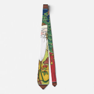 Cravate Noël vintage, Père Noël Cerf dans la forêt