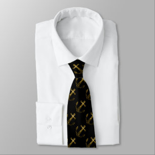 Cravate Noir à motif d'ancre avec faux éclat de paillettes