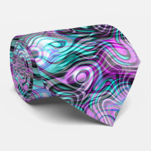 Cravate Noir blanc rose violet Aqua Turquoise Fractées