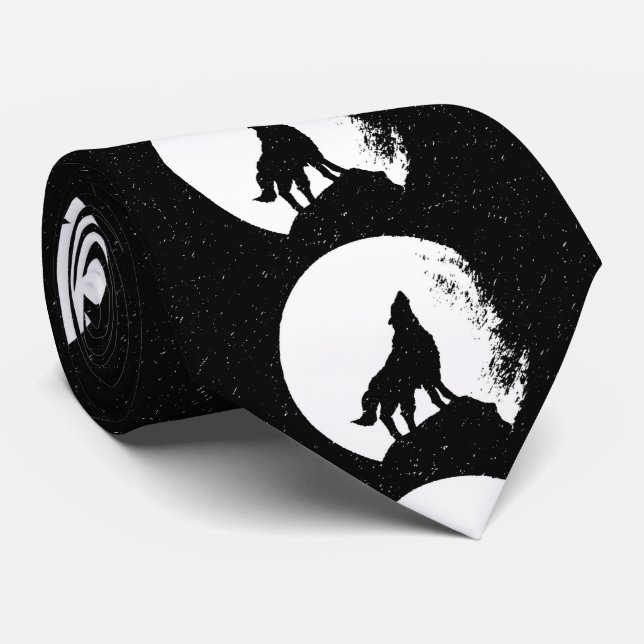 Cravate Noir Blanc Wolf & Lune Silhouette (Roulé)