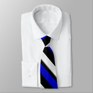 Cravate Noir bleu royal et argent Diagonal-Rayés