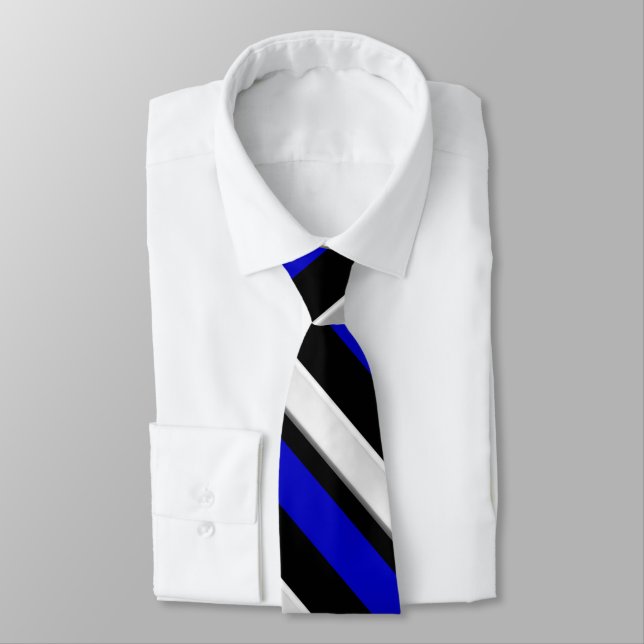Cravate Noir bleu royal et argent Diagonal-Rayés (Attaché)