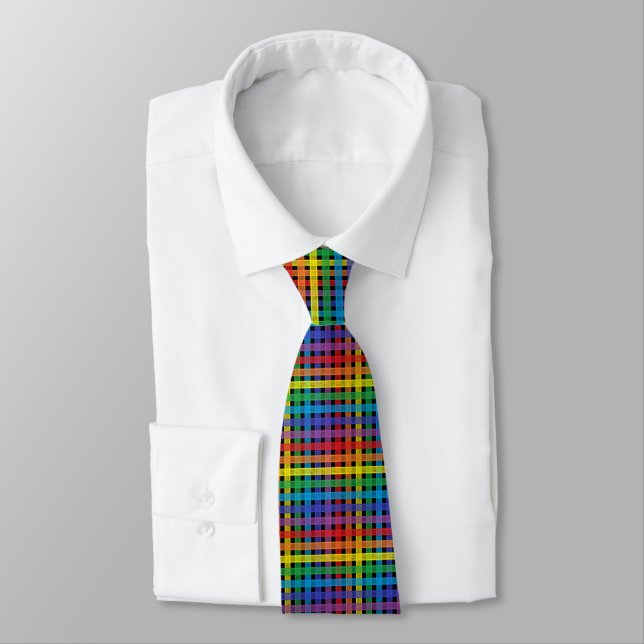 Cravate Noir de plaid d'arc-en-ciel (Attaché)