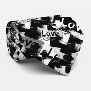 Cravate Noir et blanc avec des taches motif d'amour