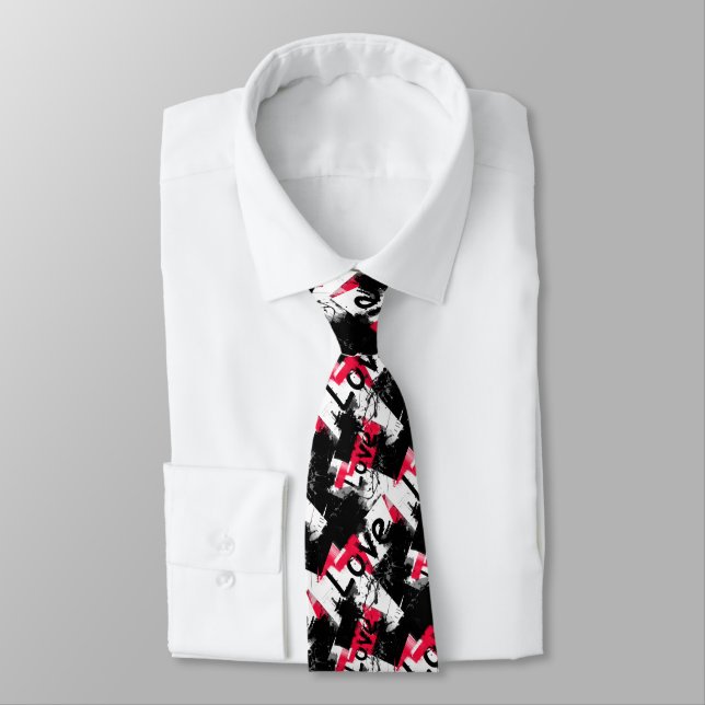 Cravate Noir et blanc avec taches rouges amour motif (Attaché)