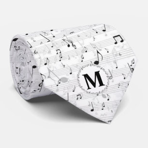Cravate Noir et blanc Note musicale Musicien Monogramme