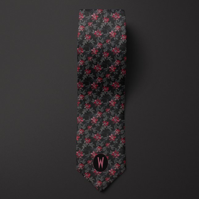 Cravate Noir et burgundy floral (Créateur téléchargé)