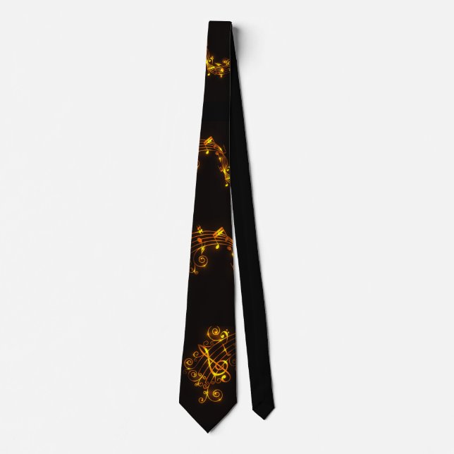 Cravate Noir et notes musicales de tourbillonnement d'or (Devant)
