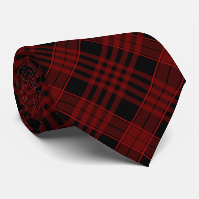 Cravate Noir original de plaid avec le rouge (Roulé)