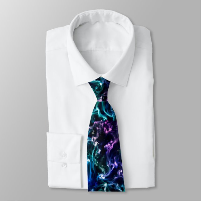 Cravate Noir rose Turquoise Cosmique Abstrait Fluide Nebul (Attaché)