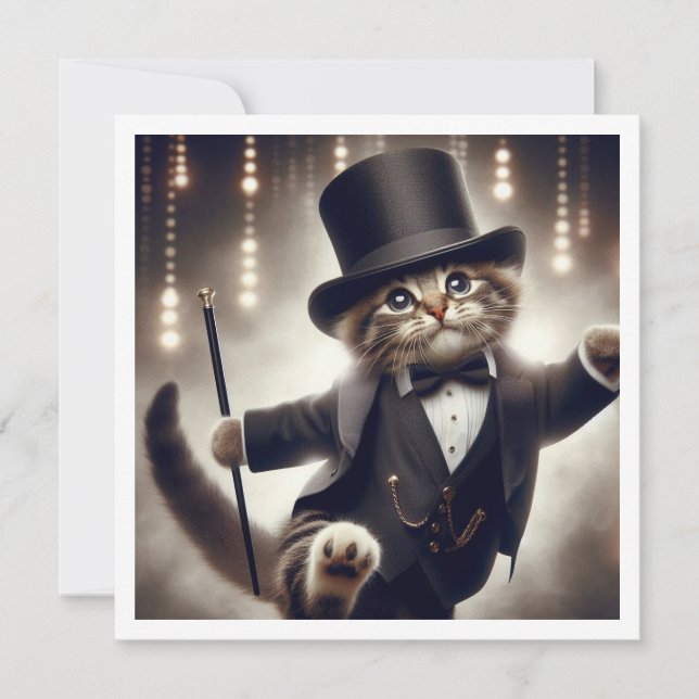 Cravate noire, anniversaire de chat, invitation de (Devant)