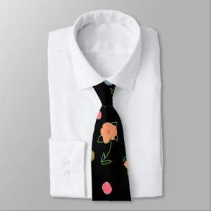 Cravate Noire Avec Pêche Florale
