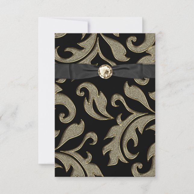 Cravate noire Black Gold Damask Party Invitation R (Devant)